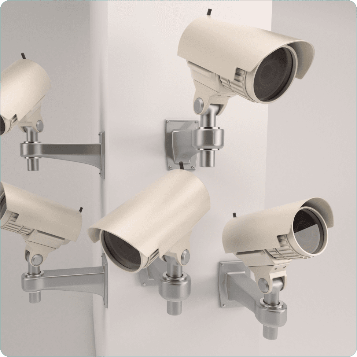 Security cameras mounted on a wall