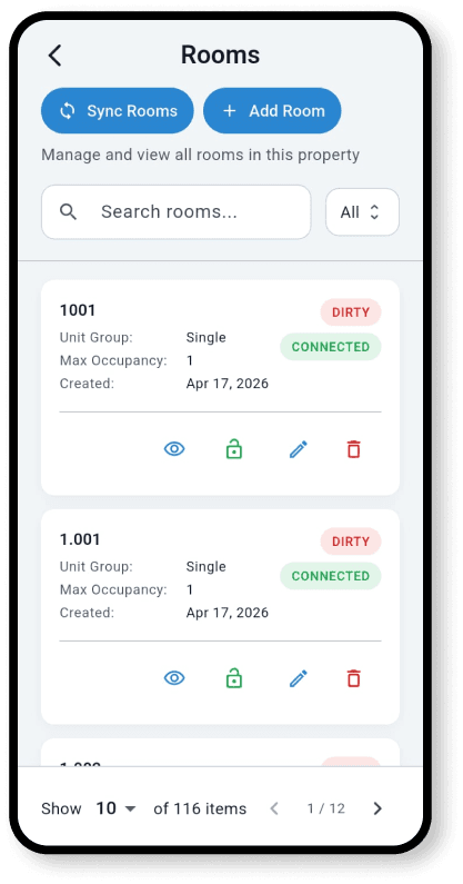 UNO Smart Mobile App — Zimmerverwaltung