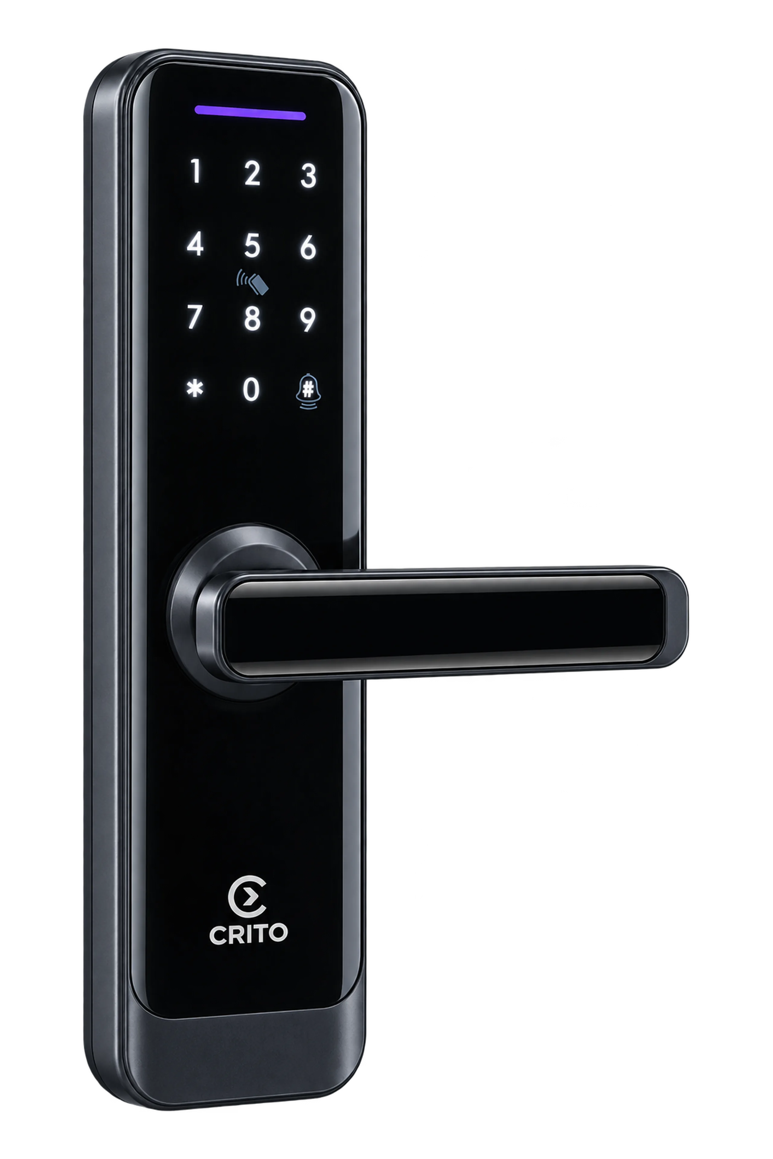 Crito Lock A270 digitales Türschloss mit PIN-Tastatur und Kartenfeld, Dreiviertelansicht